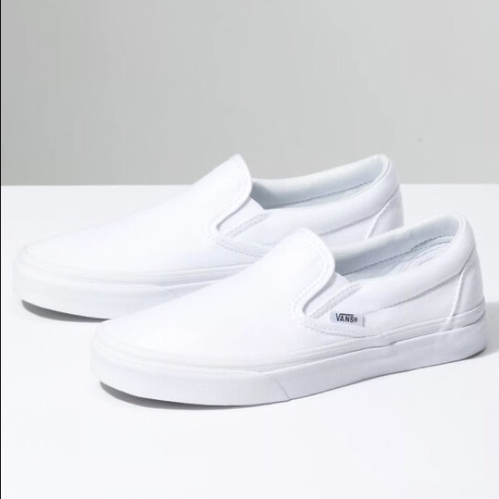 Women Size 8 White Vans Slip On